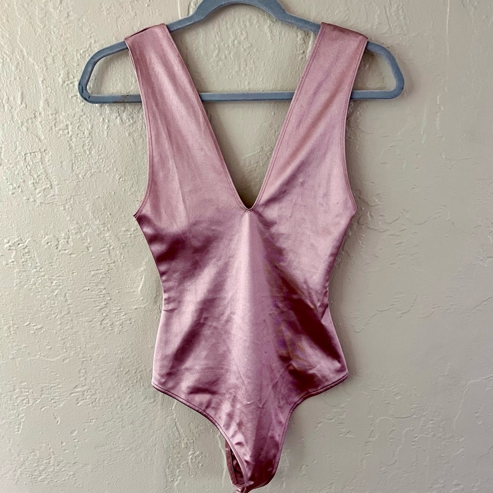Free People Deep V Neck Pink Sleeveless Bodysuit